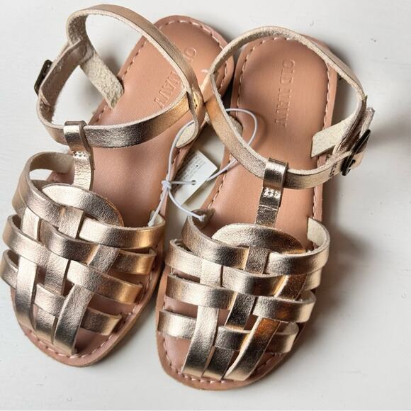 Old Navy Toddler Girls Gold Faux Leather Sandals with Woven Design Sz 9 - Picture 4 of 4